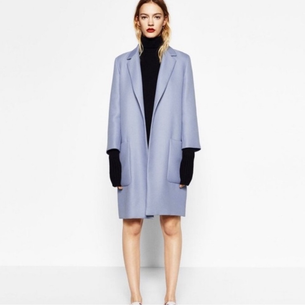 Zara Baby Blue Periwinkle Long Coat